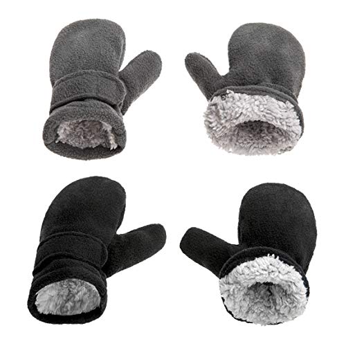 Fleece Lined Mittens for Baby Boys Girls,Baby Toddler Little Kids Winter Gloves Mittens - 2 Pair Pack (6-24 months, gray black 2 pair)