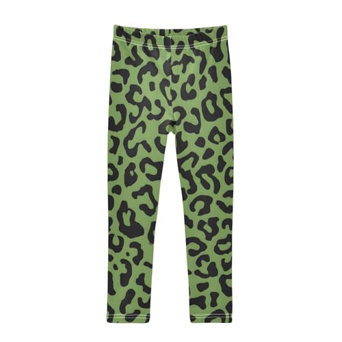 Green Leopard Print Girls Leggings Soft Stretch Workout Yoga Dance Pants for Kids Casual Tights