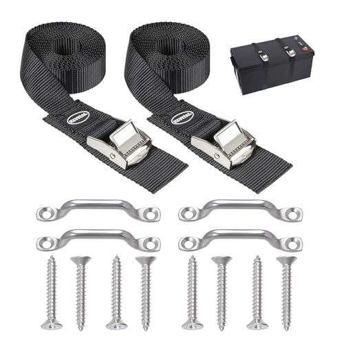 Image of EXVITAL Battery Tie Down Strap Hold Down Kit, 1 inch x 78 inch Cooler Tie Down Kit with Non-Rusting Cam Buckle, Stainless Steel Bracket & SS Screws for RV Battery,Luggage Belt (2 Pack)