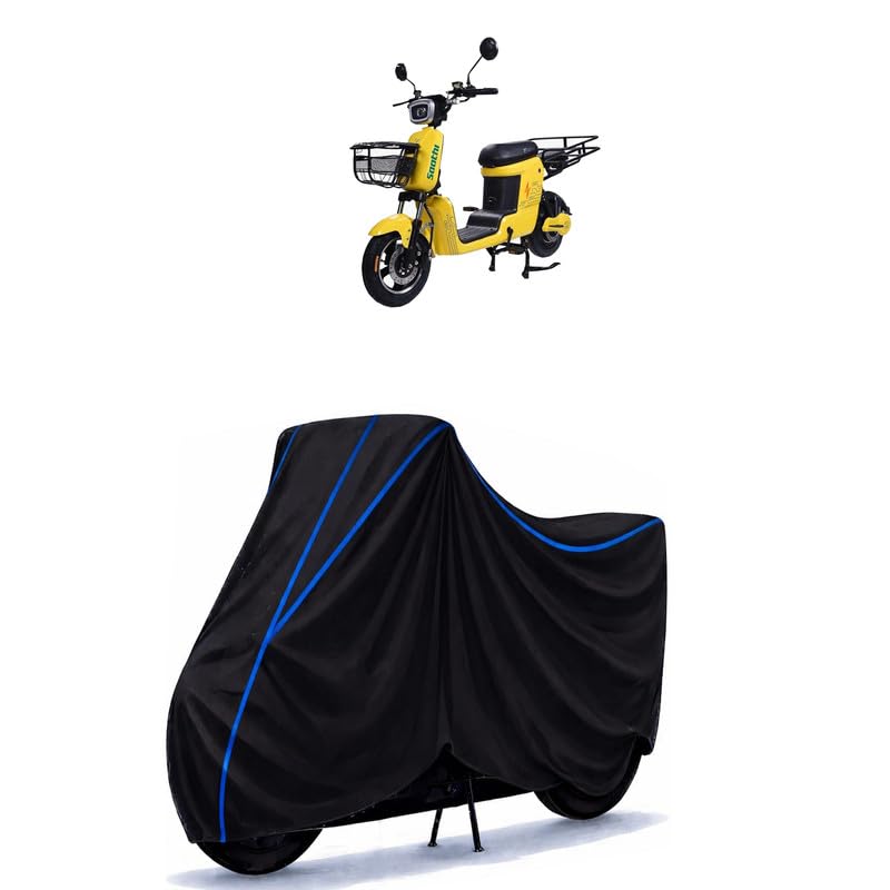 Image of Techo Saathi Bike Cover Water Resistant Universal Motorcycle Rain | Heavy Duty UV Protection, Dust, Scratch Indoor Outdoor All Weather with Black Blue Piping Elastic