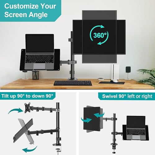 LIONS HEAD Monitor Stand with Laptop Tray - Basic Pole Mount for 22-32 Inch Monitors, Tilt Adjustable, Ergonomic Design, Weight Support 8 kg, Stand Weight 3.6 kg Self Installation