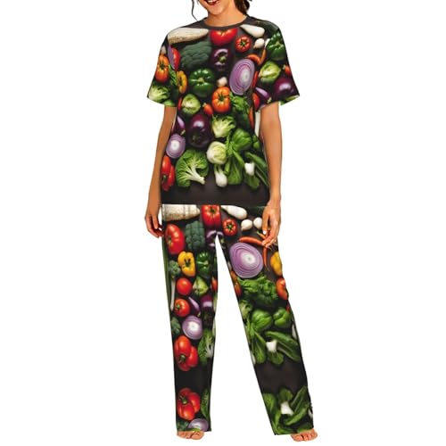 Pyjama femme imprimé légumes ensemble doux 2 pièces anti-irritation taille S à 3XL pour la maison