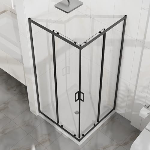 Goodyo Sliding Corner Shower Door, 36x36x72 Inch Shower Enclosure Kit with 1/4 in Clear Tempered Glass Panels, Modern Stall for Walk in Bathroom, Black (No Shower Base - Thumbnail 6