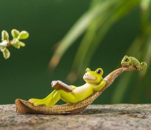 starbluegarden Leisure Frog Reading Lizard Leaf Statue Figurine Ornament Garden Decor for Flowerpot Bookshelf Collection