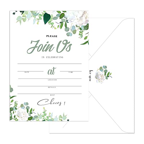 50 Invitations With Envelopes For All Occasions, Blank Fill-In Floral Watercolors Invites Perfect For: Wedding, Bridal Showers, Engagement, Birthday Party Or Special Event (5X7In, 620) #TOP25