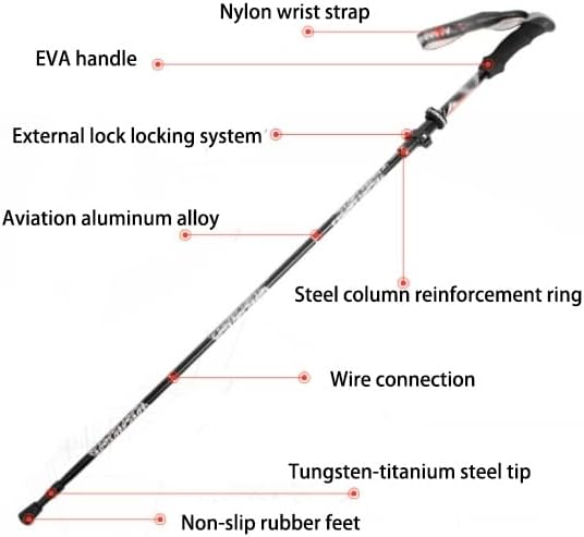 Miniatura 3 de Bastones de senderismo de aleación de aluminio con sistema de bloqueo rápido, bastón de senderismo telescópico para campamento y montañismo