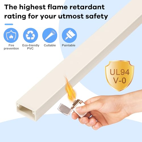Image of 126in Cord Hider Kit, Wire Hiders for TV on Wall, Paintable Cable Management Kit, Wire Cover for Wall Mount TV, Hide Wires Along Wall, Beige Cord Cover Wall Wire Management, 8xL15.7in W0.95in H0.55in