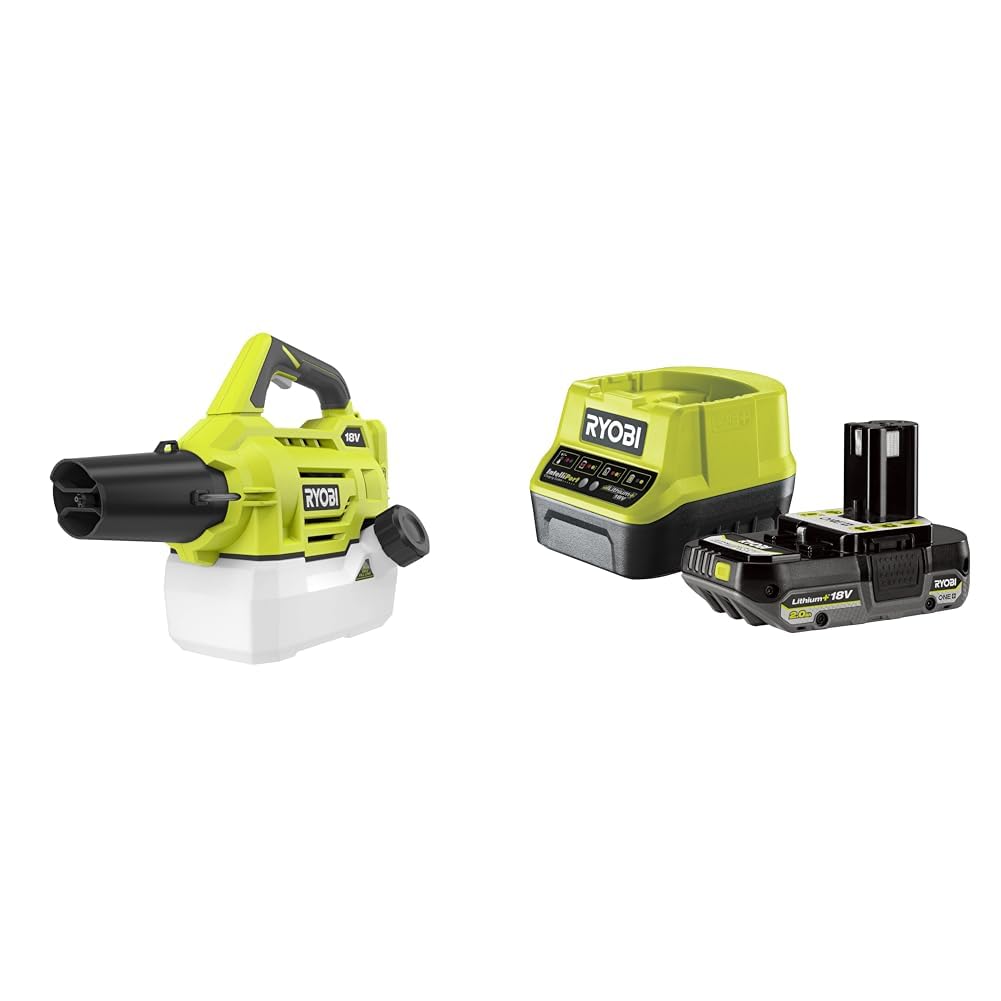 Ryobi RY18FGA Atomizzatore a Batteria 18V ONE+, Tanica 2L, Senza Pompaggio Manuale, Arriva a 4.5m di Distanza, per Superfici Difficili da Raggiungere, con Batteria 2,0Ah