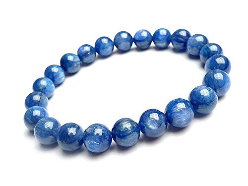 100% Natural Kyanite Gemstone Crystal Stretch Blue Round Bead Bracelet AAAA 8mm