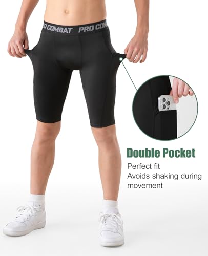 Niksa Boys' Compression Shorts, Youth Performance Base Layers Workout Underwear Sports Shorts with Side Pockets3