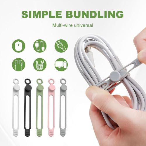 Organizador de Cables para Datos 10PC, 2026 Actualización Lazos de Silicona Reutilizables para Manejo de Cables, Organizador Elástico Multipropósito para Sujetar y Agrupar Cables y Cuerdas (A) miniatura 3