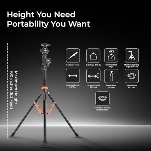 Image of Digitek (DTR 830BH) 8.26ft Aluminum Light Stand Cum Tripod, 5Kg Max Load, 360 Adjustment, Ball Head, 4-Section, Overhead Shooting, 1 /4 & 3 /8 Screws, Cameras & Video Lights Compatible, for Photography