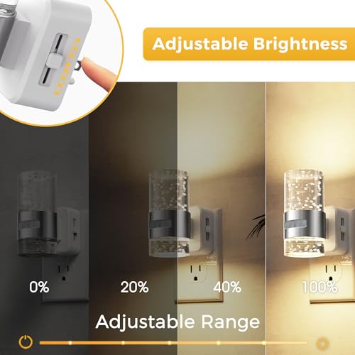Image of L LOHAS LED Motion Sensor Night Light,Dimmable Night Lights Plug into Wall, 2 Pack 3000K Night-Lights with 0-100 LM Adjustable, Acrylic Bubble Plug in Nightlight for Bathroom Hallway Nursery