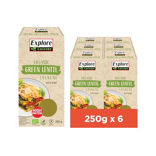 Explore Cuisine Bio Lasagne aus Grünen Linsen – Glutenfreie Lasagne-Platten aus Linsenmehl, pflanzliche Protein Pasta, ideal bei Zöliakie, vegan, 6x 250g