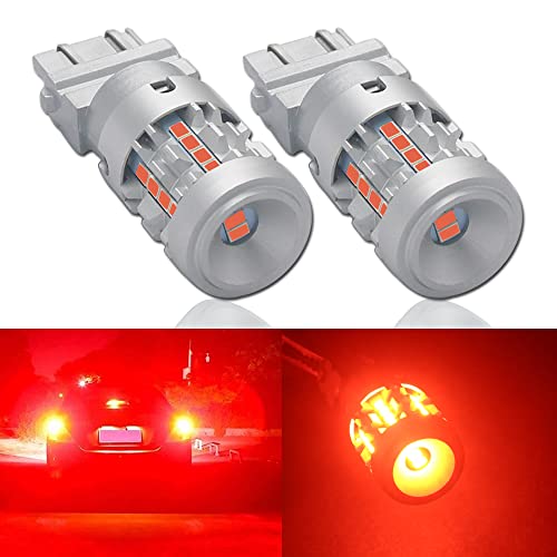 Eluseastar T25 P27/7W 3157 Led Bulbs Red Built In Resistor With 6000Lm Extremely Bright For Car Brake Tail Light, 2 Pack #TOP4