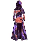 Hooded Cloak Dress for Women Sweatshirt Dress Long Sleeve Medieval Vintage Lace Up High Low Cloak Robe Dresses (Purple, S)