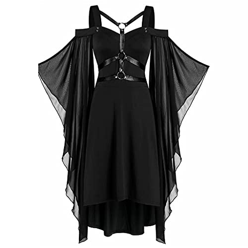 TMOYJPX Vestido Medieval Mujer Gotico de Malla Punk Palacio Halloween Disfraz Gracioso Tallas Grandes, Disfraces Medievales Princesa Vestidos de Fiesta para Mujer (Negro, S)