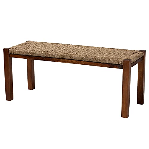 Bali & pari Hermes Mid-Century Modern Natural Seagrass and Mahogany Wood Accent Bench by bali & pari - Used condition - US$102.39