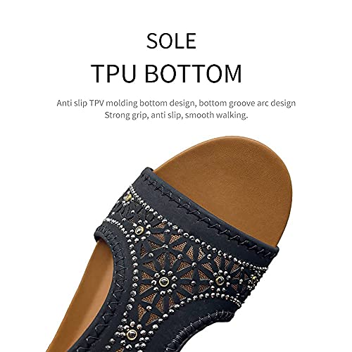 Wojwski Women's Slide Wedge Sandal Open Toe High Heel Zipper Back Platform(Black1-M8) #TOP5