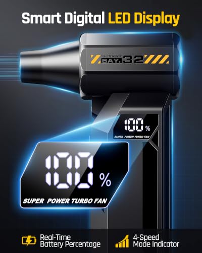 Compressed Air Duster, 150000 RPM Electric Air Duster,LED Display&Light | 80 M/S, Brushless Motor, Cordless, Lightweight, 4-Gear Adjustable, 5 Nozzles, Fast Charging for PC/Keyboard/Home/Outdoor/Car - image 4