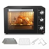Lugia Freistehender Backofen 55L – 1900W Mini Ofen mit Umluft & Drehspieß – 70–230°C – 120 Min Timer – Elektrischer Ofen mit Grill- & Backfunktion – Schwarz
