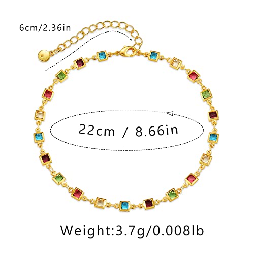 Yumikoo 18k Gold Plated Multi-Color Cubic Zirconia Anklet - Elegant Ankle Bracelet for Women - Image 6