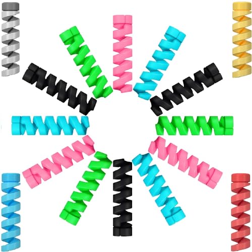 ERZA 16 Pieces Charger Cable Saver, Silicone Highly Flexible Spiral Cable Wire Protector, Mouse Cable Protector, Suit for All Cellphone Data Lines, Computers End Cord Savers, Multicolor