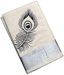 Jagasree collections Women's Kerala kasavu peacock feather saree with running blouse