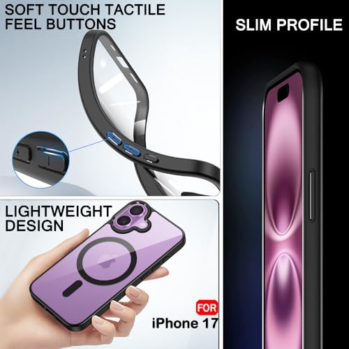 Image of TheGiftKart Ultra-HybridShockproof Back Cover Case for iPhone 17 Compatible with MagSafe | 360 Protection | Crystal Clear Hard Back Cover for iPhone 17 (PC & TPU, Transparent Clear Back, Black Sides)