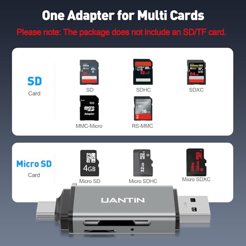 image for UANTIN SD Card Reader USB C, High-Speed Dual Slot Memory Card Reader, 