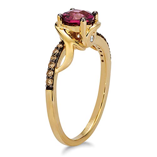 1/10 Carat Diamond And Rhodolite Garnet Filigree Bypass Ring For Women In 14K Yellow Gold (Fancy Brown/G-H, Vs2-Si1, Cttw) Anniversary Promise Ring Size 4.5 By Levian #TOP4