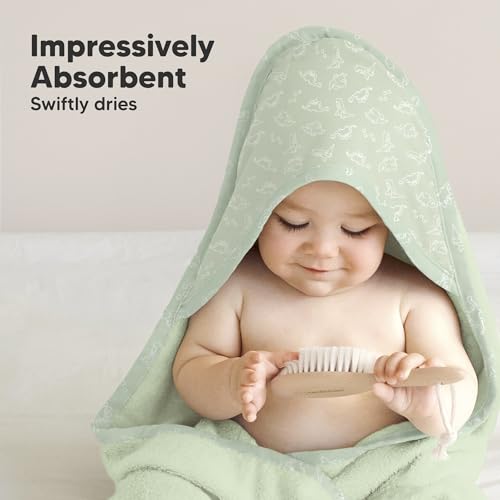 Image of KeaBabies Hooded Baby Towel for Newborn, Baby Bath Towels (Dinos, 30x30) | Viscose Derived from Bamboo, Large Baby Towels with Hood, Boys, Girls, Toddler, Soft Absorbent Baby Bath Essentials