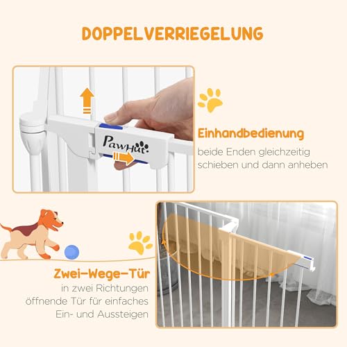 PawHut Welpenauslauf faltbar 90cm Hoch Freilaufgehege mit 6 Paneelen, Welpenlaufstall mit abschließbarer Tür, Hundelaufstall für drinnen und draußen, für mittelgroße Hunde, 123 x 102 x 90 cm, Weiß