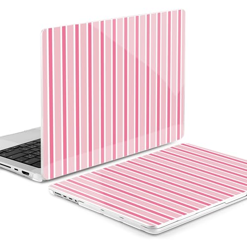 Image of MEEgoodo Case for M5 MacBook Pro 16 inch Case 2026 2024 2023 2021 with M5 M4 M3 M2 M1 Pro /Max Chip, Fit Model A3429 /A3428 /A3403 /A3186 /A2991 /A2780 /A2485, Light Pink&White Stripes