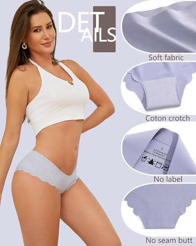 Image of FINETOO 6 pack Seamless Underwear for Women Sexy Low Rise Hipster Wave Edge No Show Bikini Panties Womens Cheeky S-XL