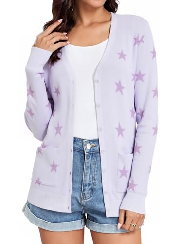 Image of Women's Lightweight Button Down Cardigan Sweaters Long Sleeve Classic V Neck Knit Soft Shrugs with Pocket