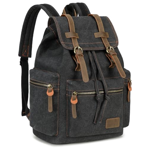 Image of Bluboon Vintage Backpack Leather Trim Casual Bookbag Men Women Laptop Travel Rucksack