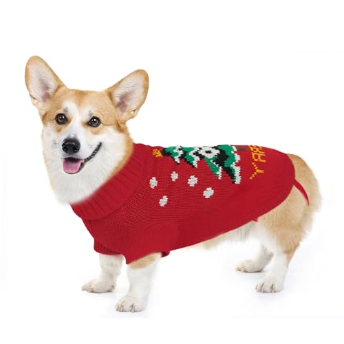 Image of Cozy Stretch Dog Turtleneck Sweater -Dog Christmas Sweater Pullover, Soft Warm Knit Dogs Sweaters for Boy & Girl Pets,Cold Weather Outfit for Small Medium Large Pups,Red Tree L