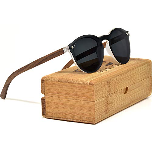 Round Reflective Wood Sunglasses For Women & Men with Special One Piece Style Polarized Lens and with Wood Box2