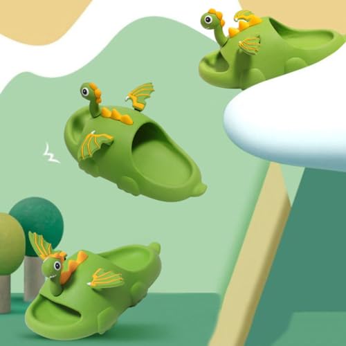 Dinosaur with Wing Children Slippers Cute Cartoon Beach Sandals for Kids Non Slip Boys Girls Summer Shoes(Little Kid 8.5-9.5(155mm), Green)2