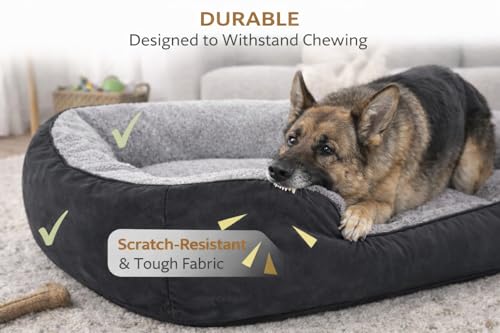 Image of SITSNOOZE Reversible Orthopedic Donut Dog Bed Large Size for Pets 10 to 20 kg Washable Cotton Sofa for Labrador, German Shepherd and Golden Retriever (Black, L)