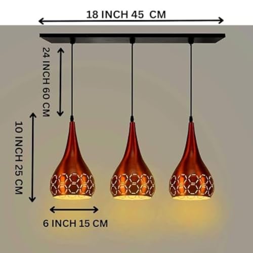 Image of 3 Light Hanging Light for Home Orange Aluminium Pendant Light with E27 Holder Designer Ceiling Hanging Lamp for Bulb Not Included, Linear Set