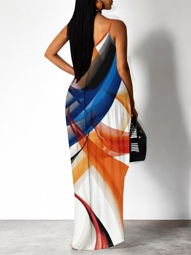 Image of Women's Summer Maxi Dress Spaghetti Strap Floral Boho Beach Long Sundress with Pockets