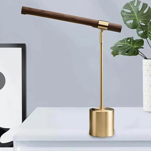 Image of Luxury Table Lamp with Brass & Walnut Wood Finish, Modern Adjustable LED Desk Light for Bedroom, Study & Office, Elegant Decorative Lighting for Home Decor