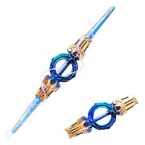 xingjieyun Special Effects Flash Duel Laser Sword Flaming Spinning Dual-Blade Lightsaber 7-Color Light-Up War Warrior Toy Cool Role-Play Costume Party Decor Christmas Birthday Gift (Blue)