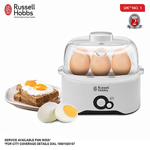 Russell Hobbs REG300-300 Watts Fully Automatic Egg Cooker with Egg Cooking Rack, 2 Poaching Pans and Measuring Cup (White) with 2 Years... - Image 2