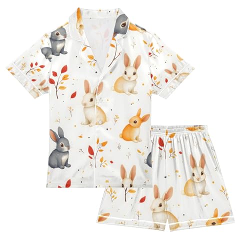 senya Simple Rabbit 1 Satin Summer Pajama Sets Silk Short Sleeve Button Down Sleepwear