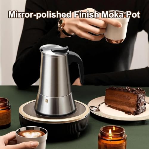 Image of Stovetop Espresso Maker Stainless Steel Moka Pot Espresso Maker Percolator Italian Coffee Maker Capable Mocha Coffee Machine Cafe Classic Maker for Home & Camping 360 ml (6 Cups)