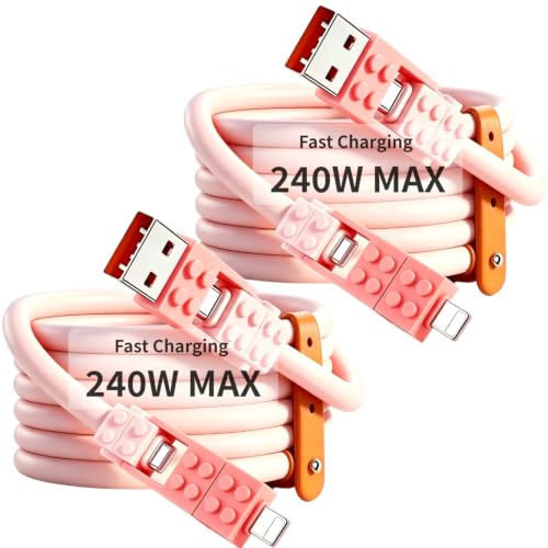 [2-Pack, 5 ft] 4 in 1 Silicone Building Block Style 60W USB A/C to C/Lightning Cable for iPhone 17 Charger Fast Charging Cable Flexible Multiple Types Cord [Vital Orange] image 4
