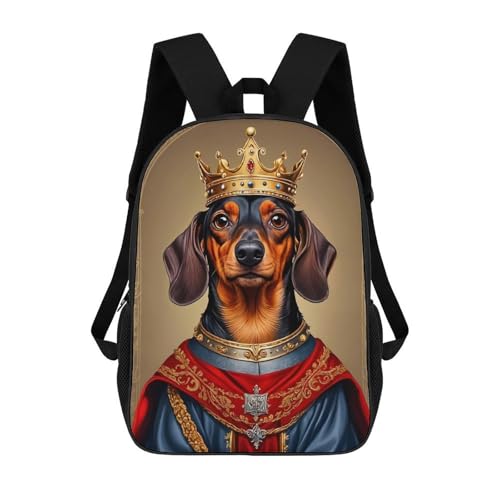 Sac à dos imprimé 3D Dachshund Dog King original et résistant pour enfant